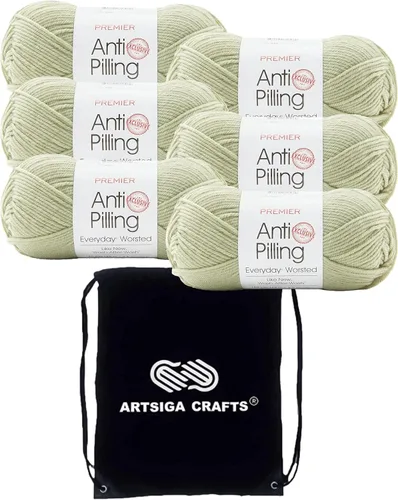 Miniatura 76 de Premier Yarns Everyday Anti-Pelusa Hilo Sólido Verde Pino DN100-8 (6-Madejas - Mismo Lote de Tinta) #4 Peso Estambre Acrílico para Tejer