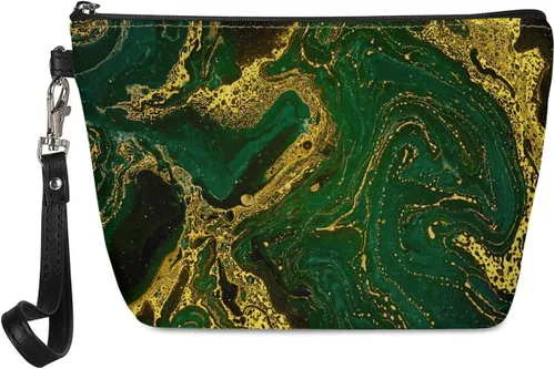 Miniatura 26 de Howilath Abstract Art Cat Cosmetic Pouch for Women PU Leather Toiletry Storage Bag Trapezoid Makeup Bags with Wrist Strap