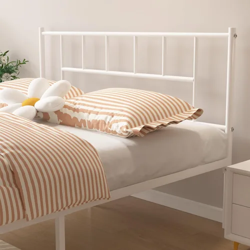 Miniatura 8 de VECELO Marco de cama de plataforma de metal completo con cabecero, soporte de listones de acero resistente, almacenamiento debajo de la cama,
