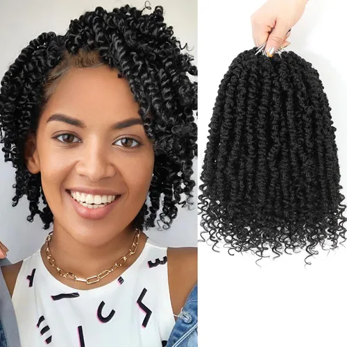 Miniatura 16 de Cabello de ganchillo Passion Twist, cabello Passion Twist pretrenzado, cabello Passion Twist de 10 pulgadas, trenzas de ganchillo cortas Passion