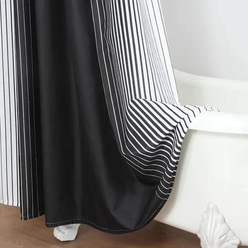 Miniatura 35 de Cortinas de Ducha Negras, Cortinas de Ducha de Poliéster Impermeable con Rayas Horizontales Degradadas en Blanco y Negro Modernas para Baño, 72x72