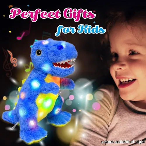 Miniatura 3 de Peluche LED de dinosaurio azul iluminado, para cumpleaños, Navidad, juguetes de peluche T-Rex, regalos para niños pequeños, 12.5 pulgadas
