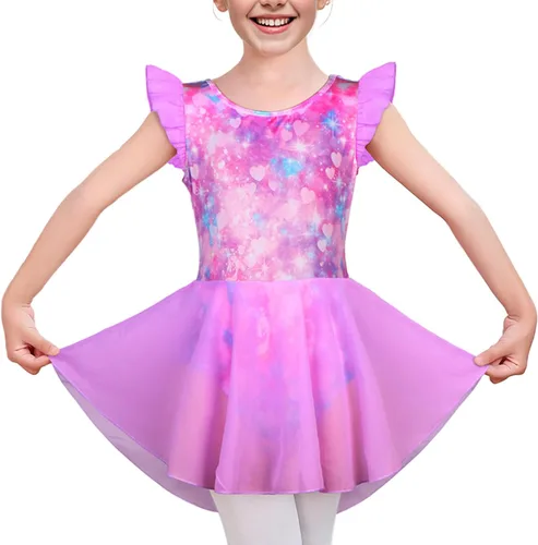 Miniatura 55 de LUOUSE Elegante leotardo de ballet para niñas con falda, mangas con volantes y volantes, perfecto para baile y gimnasia