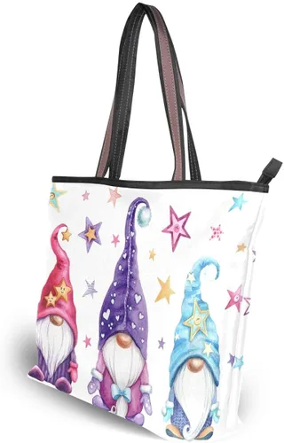 Miniatura 7 de QMXO - Bolso de mano con diseño de gnomos mágicos y estrellas, para mujer, bolsa de mano de gran capacidad con asa superior