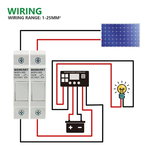 Miniatura 8 de Wengart Portafusibles solares fotovoltaicos de CC de 1 polo, 1000 V, montaje en riel DIN de 32 A para fusible gPV de 0.394 x 1.496 in, terminales