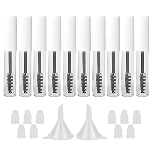 Miniatura 10 de GTHER 10 botellas vacías de tubo de rímel de 0.3 onzas líquidas con varita para pestañas, insertos de goma y embudos para aceite de ricino, aceite
