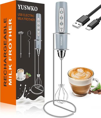 YUSWKO Espumador de leche recargable para café, mezclador de bebidas de mano con 3 cabezales, 3 velocidades, agitadores eléctricos ideales para