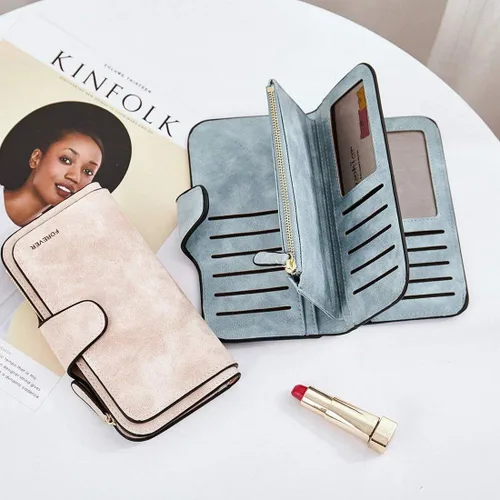 Miniatura 9 de KELEEL Cartera de cuero para mujer, monedero de embrague para tarjetas de crédito, soporte para monedas, plegable, Rosado, Classic
