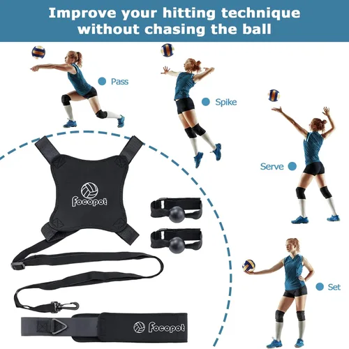 Miniatura 2 de Ayudante para equipo de entrenamiento de voleibol focopot, entrenador de voleibol en solitario para practicar saque, picada, colocación y pase
