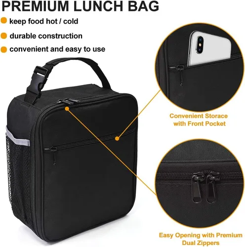 Miniatura 5 de Lonchera aislada, a prueba de fugas, portátil, para mujeres, hombres, niños y niñas, bolsa enfriadora de gran capacidad con asa y bolsillo para Negro