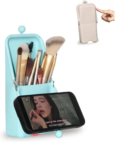 sostenedor del cepillo del maquillaje del silicón, bolso cosmético portátil suave y elegante impermeable del viaje, bolso del maquillaje de pie,