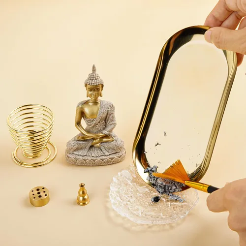 Miniatura 5 de ZenBless Soporte de incienso 6 en 1 – Palo Santo, estatua de Buda, salvia y quemador de incienso para palos/bobinas/conos, recogedor de cenizas Buda