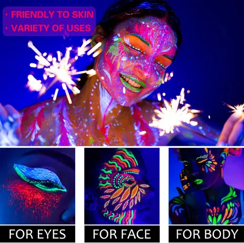 Miniatura 4 de Pintura corporal y facial UV neón naranja (30g/1oz), kit de pintura corporal completa a base de agua, reactiva a la luz negra, fluorescente