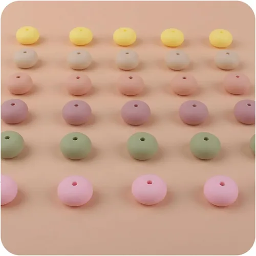 Miniatura 5 de Decoendiy 100 cuentas sueltas de ábaco de silicona de 0.59 pulgadas, cuentas gruesas planas y redondas, cuentas espaciadoras de silicona, cuentas