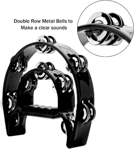 Miniatura 6 de Musfunny Half-MoonTambourines Instrumento musical para adultos, fiesta, color negro Half-Moon, Double Row Metal Jingles, Hand Held Percussion