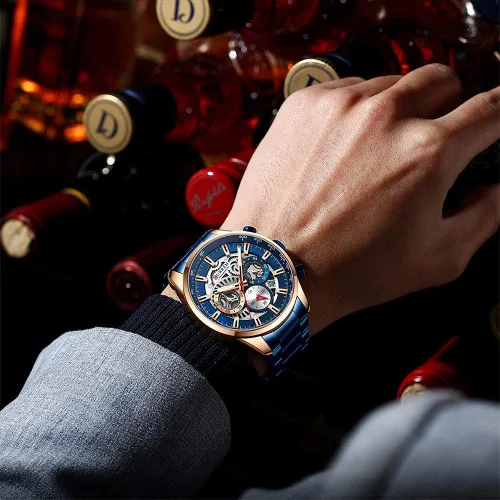 Miniatura 6 de FANMIS Relojes de lujo para hombre, reloj de pulsera analógico de cuarzo de acero inoxidable impermeable