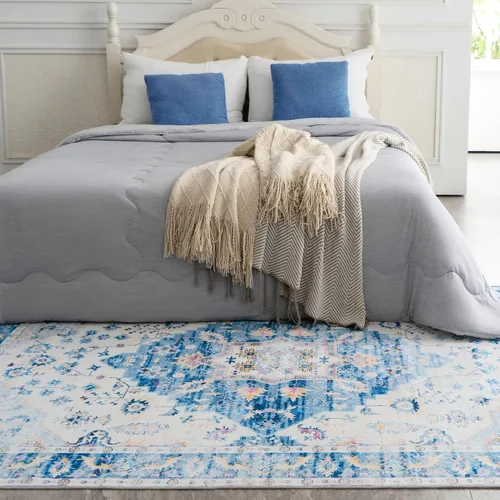 Miniatura 314 de Syalife 4x6 Alfombra Lavable para Área, Ultra Suave Antideslizante, Pila Baja, Alfombra Vintage Resistente a Manchas para Sala de Estar, Alfombra