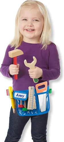 Miniatura 3 de Melissa & Doug Set de cinturón de herramientas de lujo, 5 herramientas de madera, 8 piezas para construir, cinturón ajustable