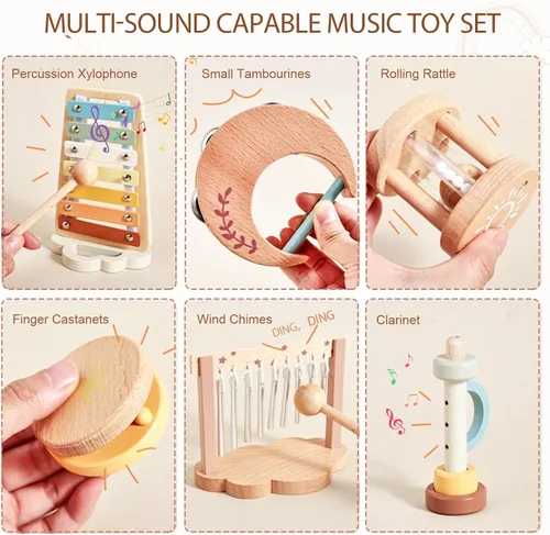 Miniatura 2 de Instrumentos musicales Montessori para bebés, juguetes musicales de percusión de madera y xilófono para niños pequeños, juguetes sensoriales