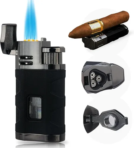 Miniatura 9 de PROMISE Encendedor de metal con llama de chorro triple recargable, encendedor de butano resistente al viento, butano no incluido (cromado)