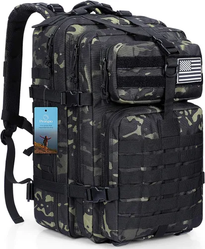 Prospo Mochila de hombro táctica militar de 40 litros para supervivencia escolar, mochila de pesca para almacenamiento de aparejos Negro Cp