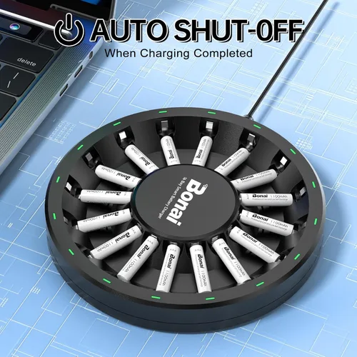 Miniatura 6 de BONAI Baterías AAA recargables con cargador, paquete de 16 pilas recargables AAA y cargador de batería de 16 bahías para AA AA