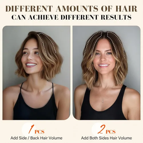 Miniatura 7 de S-noilite Extensiones de cabello corto con broches, 100% cabello humano real, 2 clips, extensiones con clip para mujeres con cabello delgado, añade