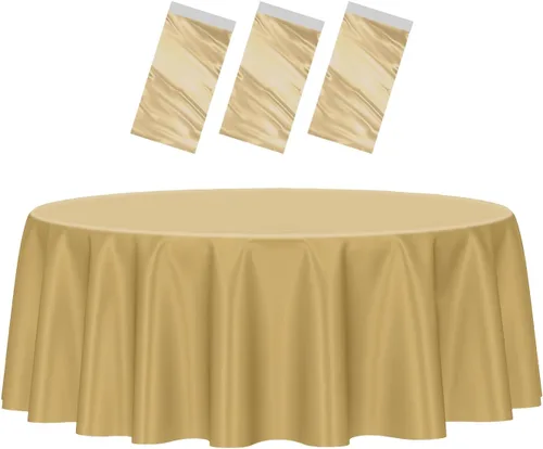 Miniatura 34 de HEIPINIUYE - Paquete de 2 manteles redondos de 84 pulgadas de plástico beige, manteles de mesa impermeables desechables para redondas, ideales