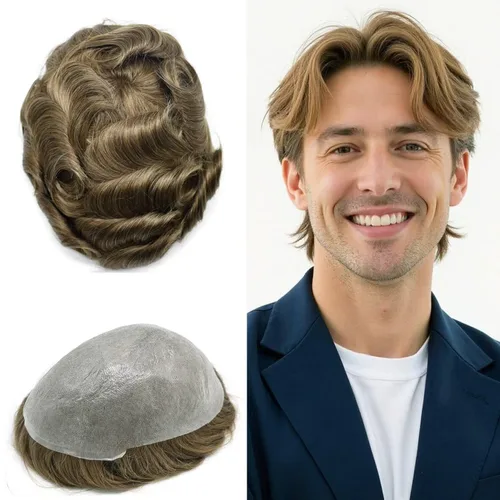 Miniatura 95 de FNY HAIR - Tupé para hombres, sistema de cabello humano, piel ultrafina, PU con bucle en V, prótesis de cabello natural para hombres, #1B05 1B# OFF