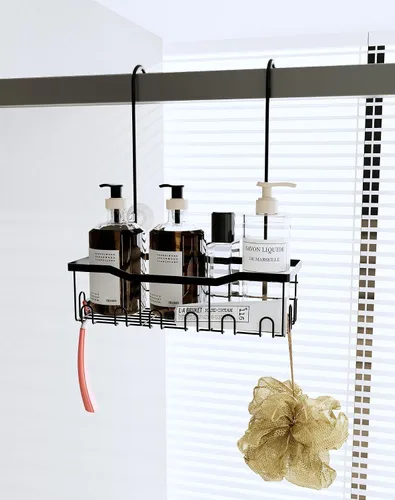 Miniatura 2 de Slizy Estante de ducha colgante, estante de almacenamiento de baño negro, organizador de puerta de baño, cesta de ducha, soporte para champú,