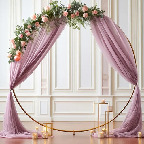 Miniatura 18 de gogoparti Tela drapeada para arco de boda, cortinas de arco burdeos, cortina de telón de fondo transparente para ceremonias, fiestas, cabinas
