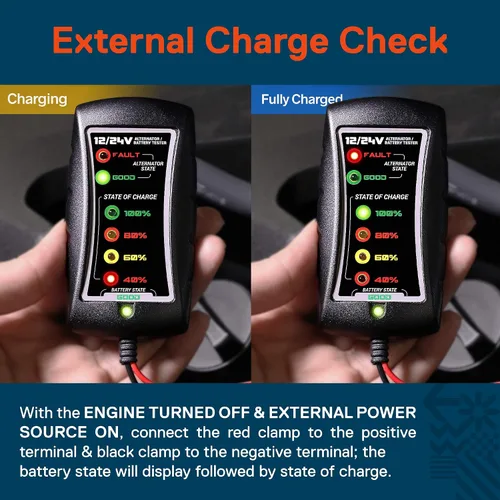 Miniatura 5 de OLS tester para batería de auto 12/24V DC [Abrazaderas grandes] [Pantalla LED] - Herramienta para medir el alternador/batería para autos motos