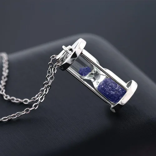 Miniatura 2 de Gem Stone King Colgante de reloj de arena de plata de ley 925 con cadena de polvo de piedras preciosas de 0,75 quilates de 18 pulgadas
