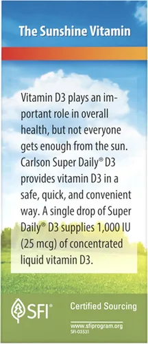 Miniatura 9 de Carlson - Super Daily D3, gotas de vitamina D, 1,000 UI (25 mcg) por gota, suministro de 1 año, líquido de vitamina D3, salud cardíaca e