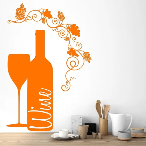 Miniatura 6 de Vinilo adhesivo de pared botella de vino vidrio uva alcohol bar pegatinas (ig4232) marrón