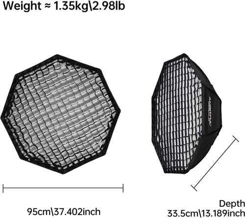 Miniatura 8 de AMBITFUL FW95 - Caja de luz octogonal de 37.4 in/37 con rejilla de panal, caja de luz octagonal Bowens Mount para flash de estudio, luz suave