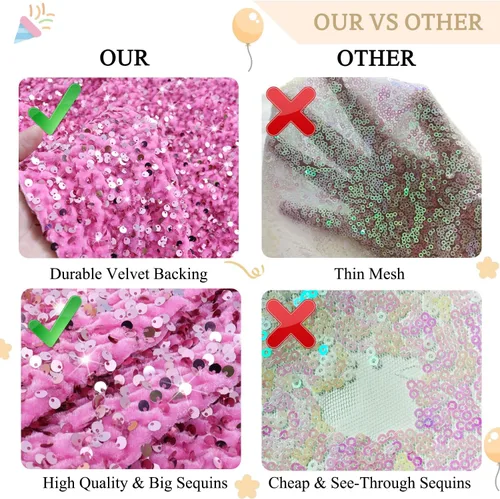 Miniatura 6 de MODFUNS The Yard - Tela de lentejuelas rosa brillante de 1 yarda, tela de terciopelo elástico para coser ropa, lentejuelas rosas con purpurina