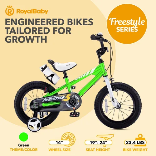Miniatura 3 de RoyalBaby Freestyle - Bicicleta con frenos de 2 manijas para niños y niñas, bicicleta de 14 pulgadas con ruedas de entrenamiento para niños pequeños