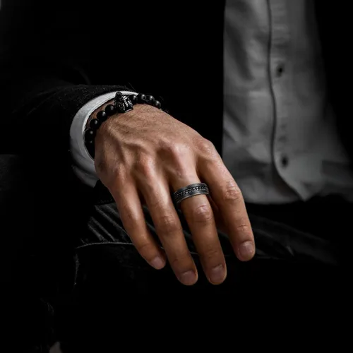 Miniatura 62 de King Will - Anillo antiestrés de acero inoxidable 316L para hombres y mujeres, con cadena decorativa giratoria, 8 mm de ancho, anillo de boda