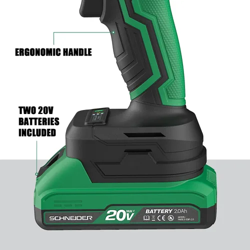 Miniatura 3 de Taladro inalámbrico máximo de 20 V, sin escobillas, 70 N·m, taladro eléctrico de 1/2 pulgada, 2 velocidades, 2 baterías y cargador incluido