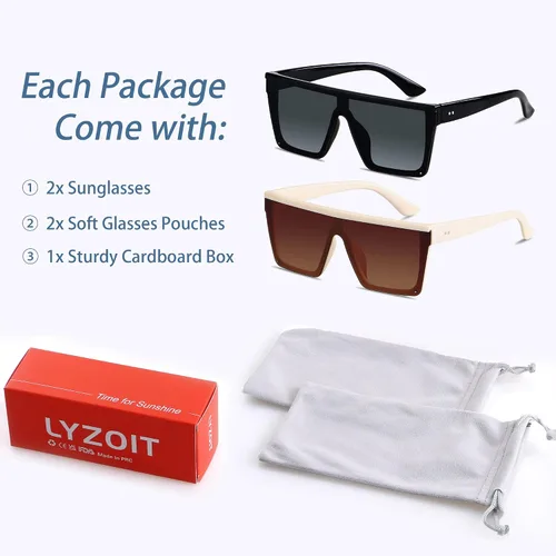 Miniatura 6 de LYZOIT Lentes de sol cuadrados de gran tamaño para mujeres y hombres, parte superior plana grande, protección UV, sombras sin montura