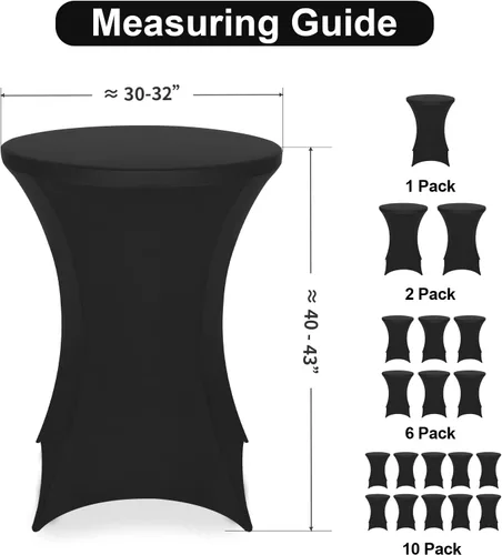 Miniatura 3 de FestiCorp Paquete de 10 manteles de elastano negro para mesa de cóctel, manteles redondos elásticos para fiestas, DJ, bares, bodas, cumpleaños