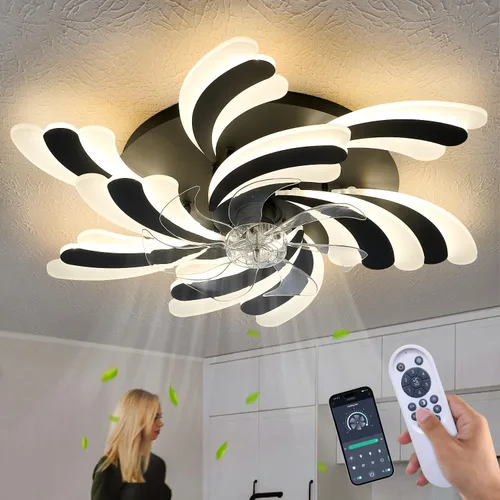 Ventilador de techo moderno de perfil bajo con luz y control remoto, lámpara de montaje empotrado de 31 pulgadas para sala de estar, comedor, color
