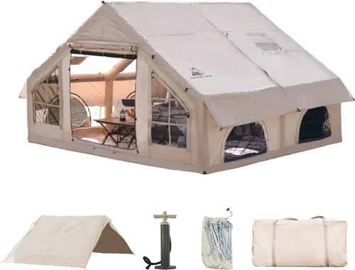 Miniatura 12 de Tienda de campaña inflable para campamento, instalación rápida con bomba, tienda de campaña Oxford impermeable de 4 estaciones con tragaluz, tienda