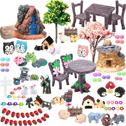CHAKANLX 108 piezas de accesorios de jardín de hadas en miniatura, kit de jardín de hadas, figuras en miniatura, accesorios de jardín de hadas,