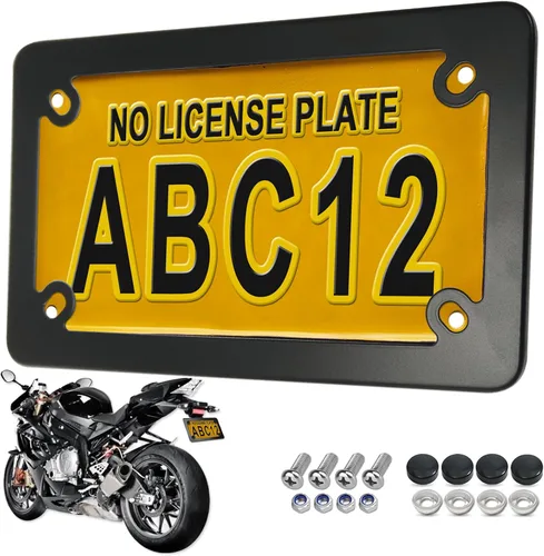 BGGTMO Marco para Placa de Matrícula de Motocicleta, Soporte de Acero Inoxidable Negro Mate para Moto, Motoneta, Motocicleta, Scooter, Soporte de