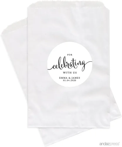 Miniatura 8 de Andaz Press Bolsas de regalo personalizadas para mesa de postre, agradecimiento por celebrar con nosotros, aguamarina, paquete de 24, personalizadas