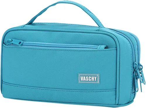 Miniatura 11 de VASCHY Estuche para lápices, organizador grande con cremalleras y asa superior, suministros escolares para niños, adolescentes, estudiantes