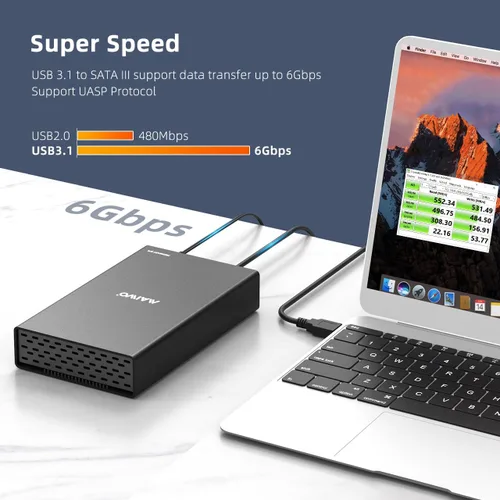 Miniatura 2 de MAIWO Caja de disco duro USB-C de 6 Gbps para HDD/SSD de 3.5 pulgadas/2.5 pulgadas, aleación de aluminio, fuente de alimentación de 12 V/2 A