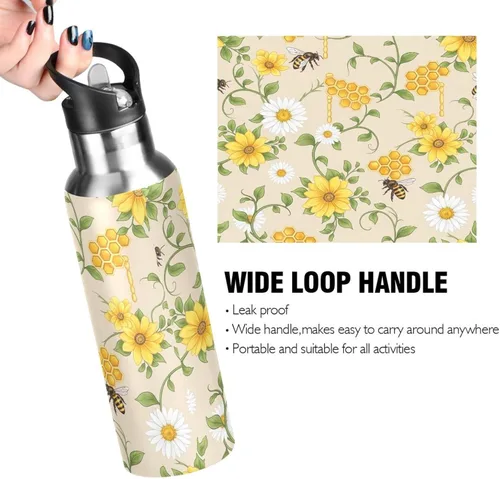 Miniatura 4 de Yellow White Flowers Insulated Water Bottle 32 Oz, BPA-Free Sports Water Bottle Leakproof Water Bottles